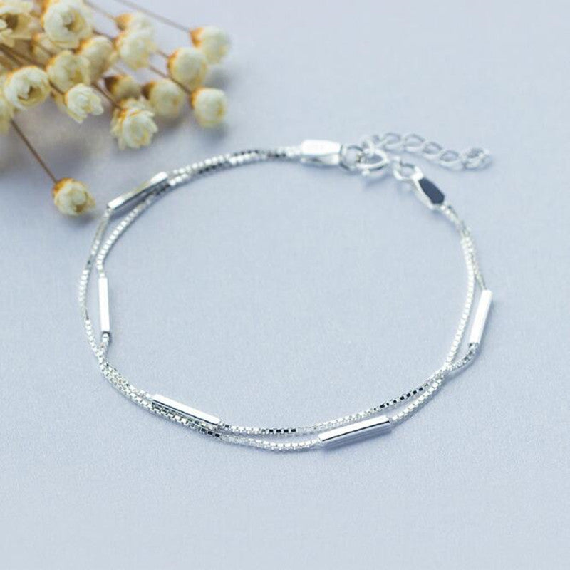 925 Sterling Silver Jewelry Female Simple Bar Round Stick Double High-quality Popular Bracelet SB3