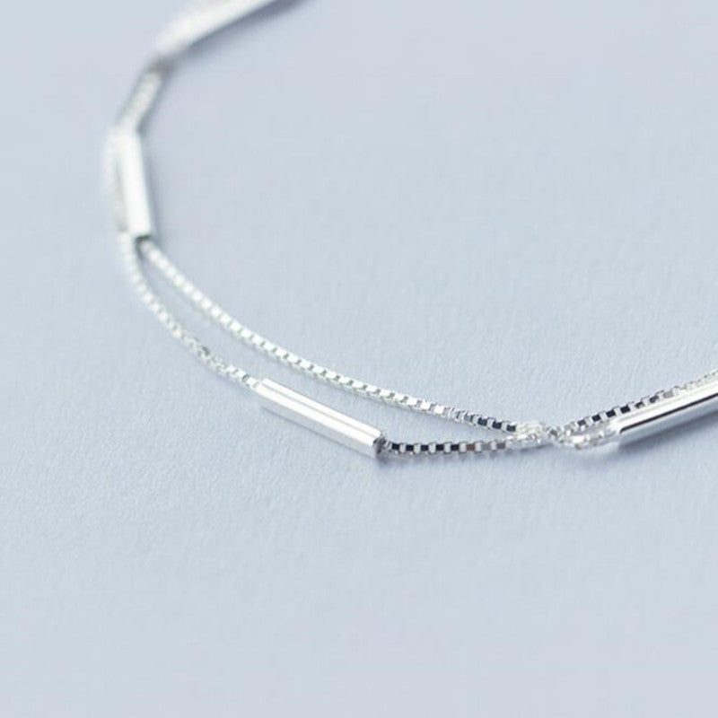 925 Sterling Silver Jewelry Female Simple Bar Round Stick Double High-quality Popular Bracelet SB3