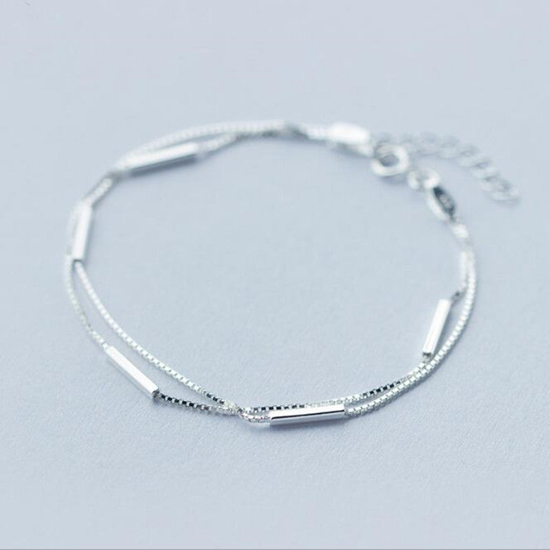 925 Sterling Silver Jewelry Female Simple Bar Round Stick Double High-quality Popular Bracelet SB3