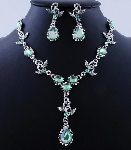 Pink Top Purple Crystal Vintage Jewelry Sets Necklace Earrings Bridal Wedding Engagement Jewelry Accessories Crystal Sets