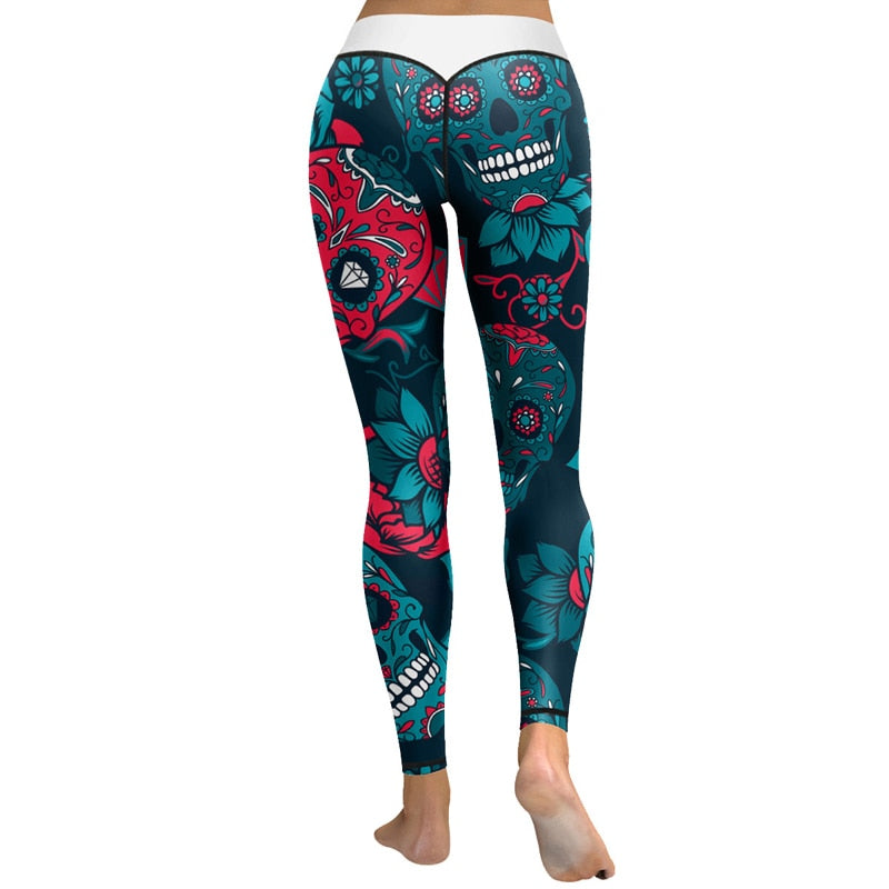 Plus Size Leggings Women Skull Head Printing Stretch High Waist Yoga Pants Super Elastic Skinny Pants Fitness Legging Gym Tights