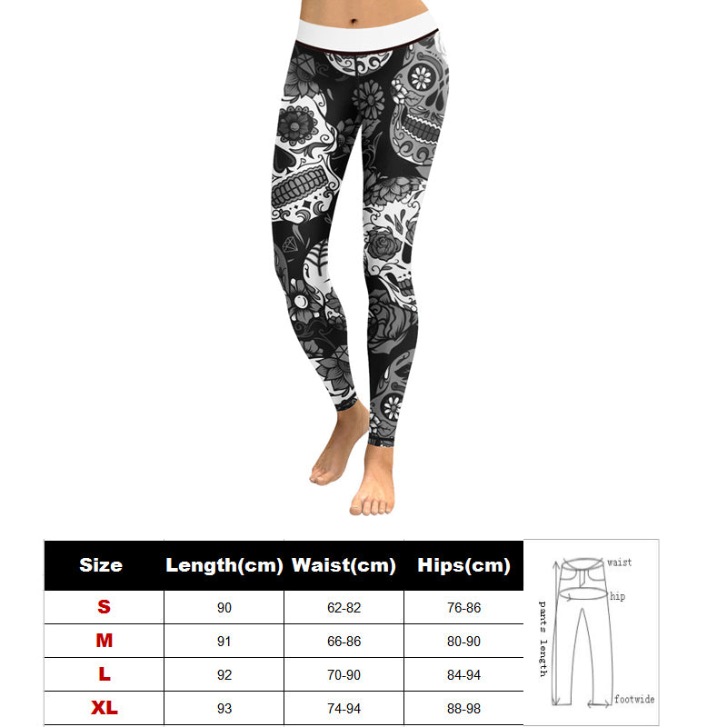 Plus Size Leggings Women Skull Head Printing Stretch High Waist Yoga Pants Super Elastic Skinny Pants Fitness Legging Gym Tights