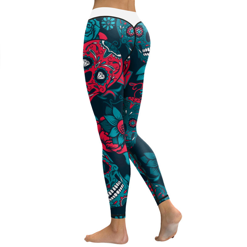 Plus Size Leggings Women Skull Head Printing Stretch High Waist Yoga Pants Super Elastic Skinny Pants Fitness Legging Gym Tights