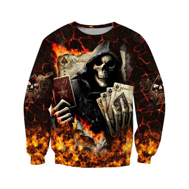 Poker Skulls On The Red Fire 3D Printed Hoodie Men Sweatshirt Unisex Streetwear Zip Pullover Casual Jacket Tracksuits