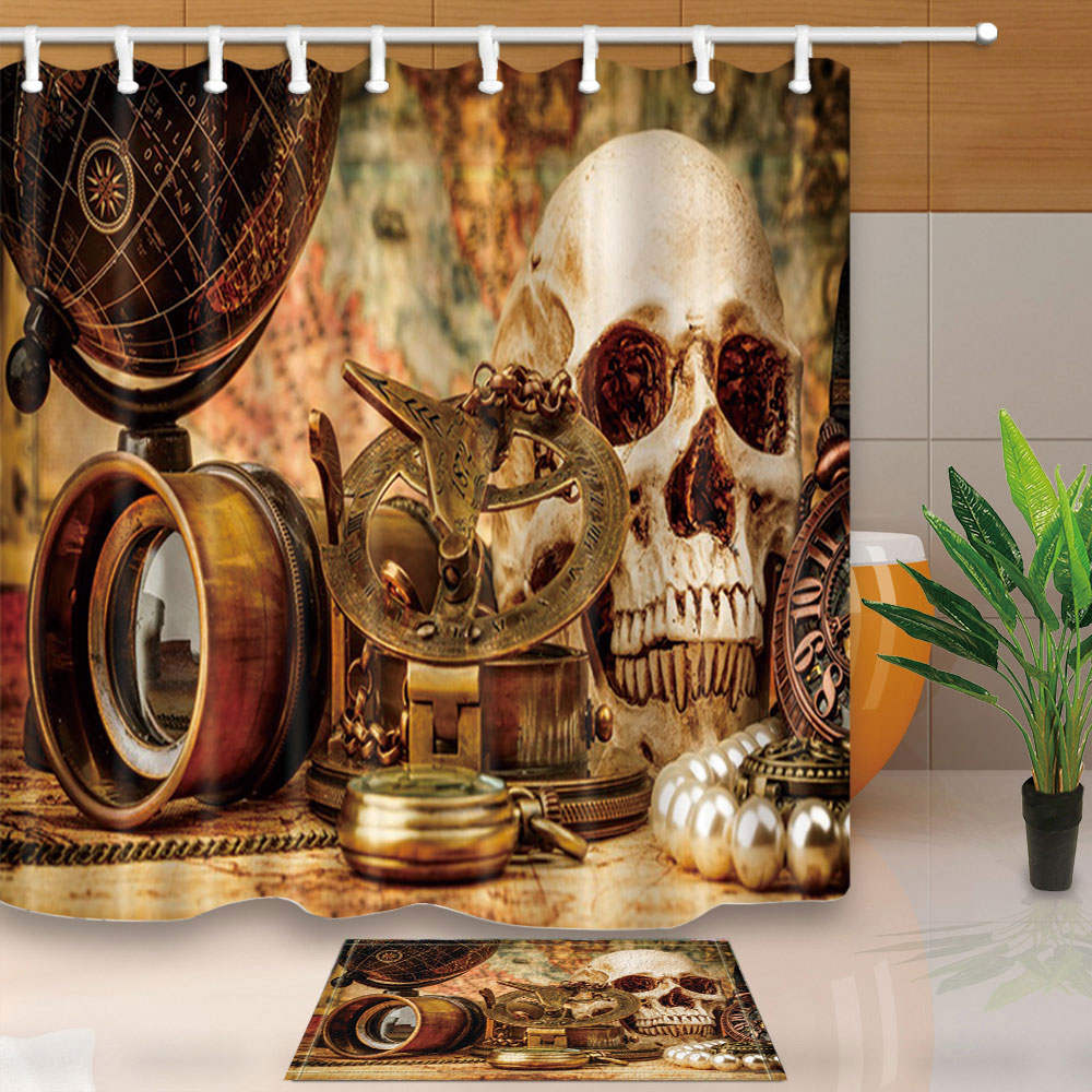 Shower Curtains Skull Globe Retro Bathroom Curtains