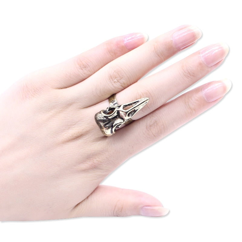 Punk Animal Ring Gothic Bird Skull Ring Steampunk Vintage Gold Jewelry Crow Head Skeleton Rings For Women Men Gift