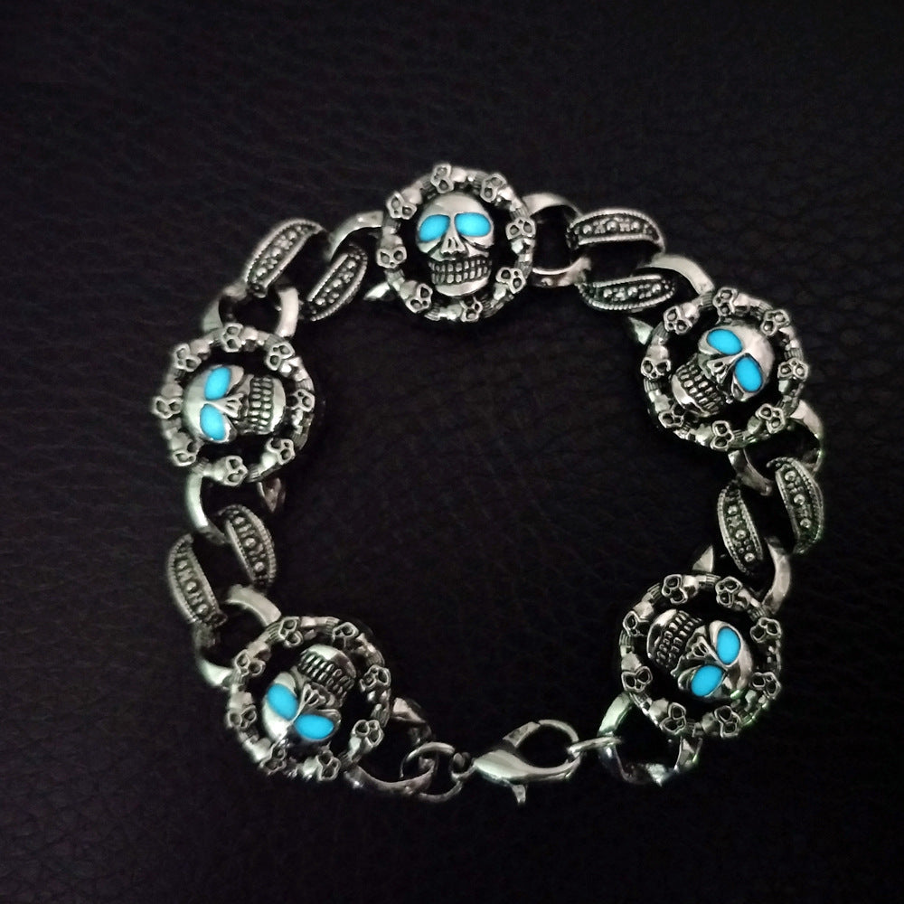 Punk Bracelet Men Skull Stainless Steel Glow In Dark Luminous Jewellery