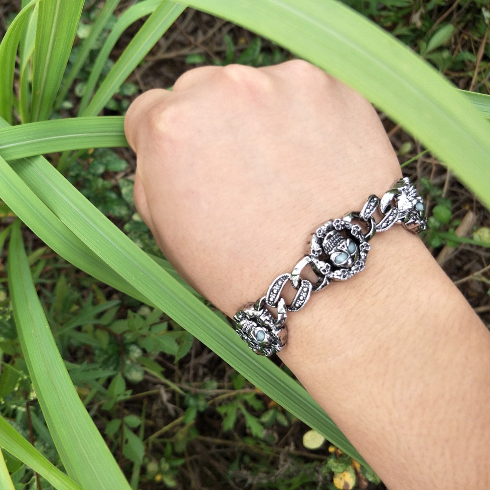 Punk Bracelet Men Skull Stainless Steel Glow In Dark Luminous Jewellery