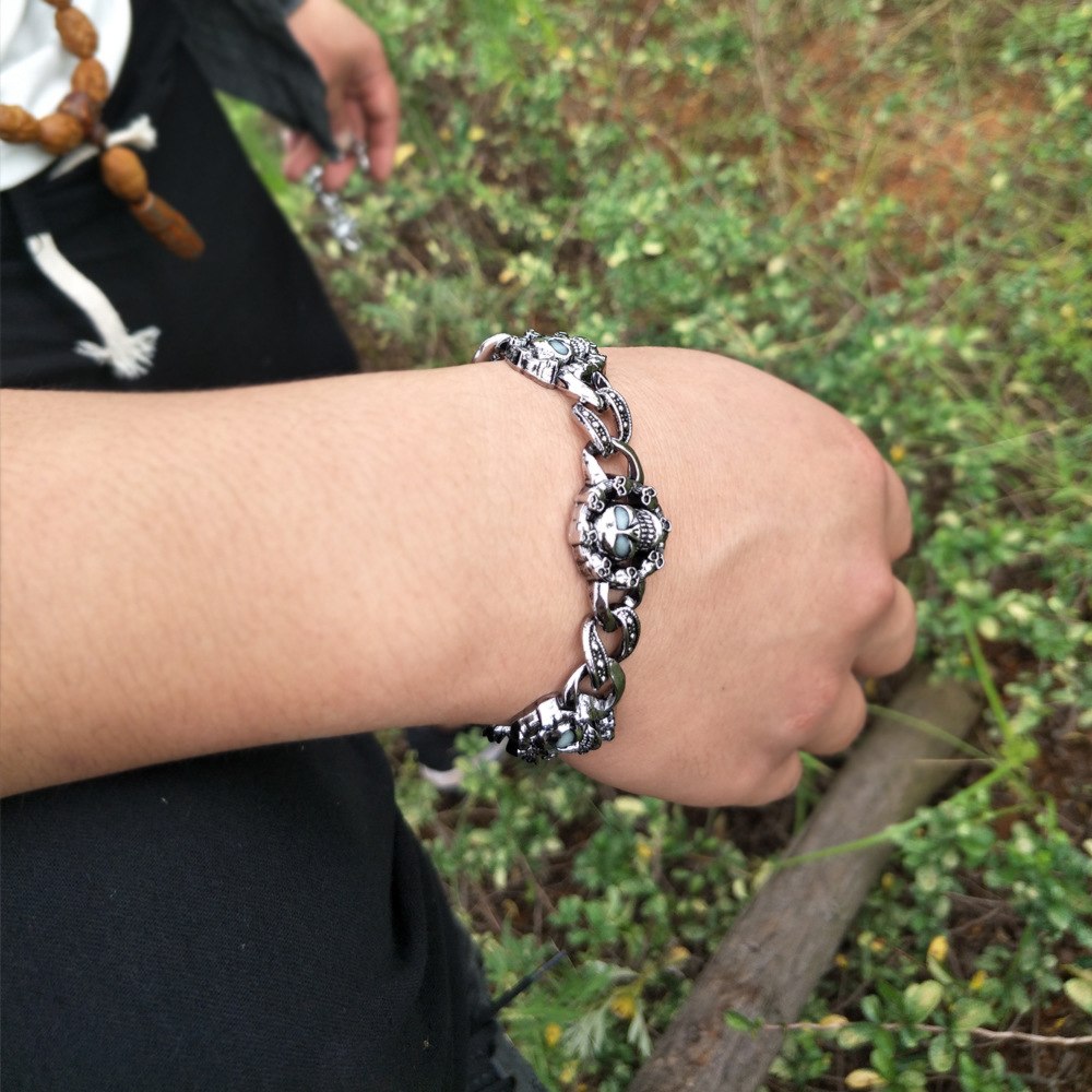 Punk Bracelet Men Skull Stainless Steel Glow In Dark Luminous Jewellery