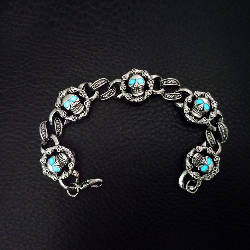 Punk Bracelet Men Skull Stainless Steel Glow In Dark Luminous Jewellery
