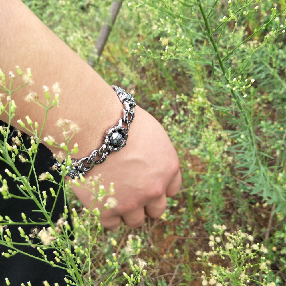 Punk Bracelet Men Skull Stainless Steel Glow In Dark Luminous Jewellery