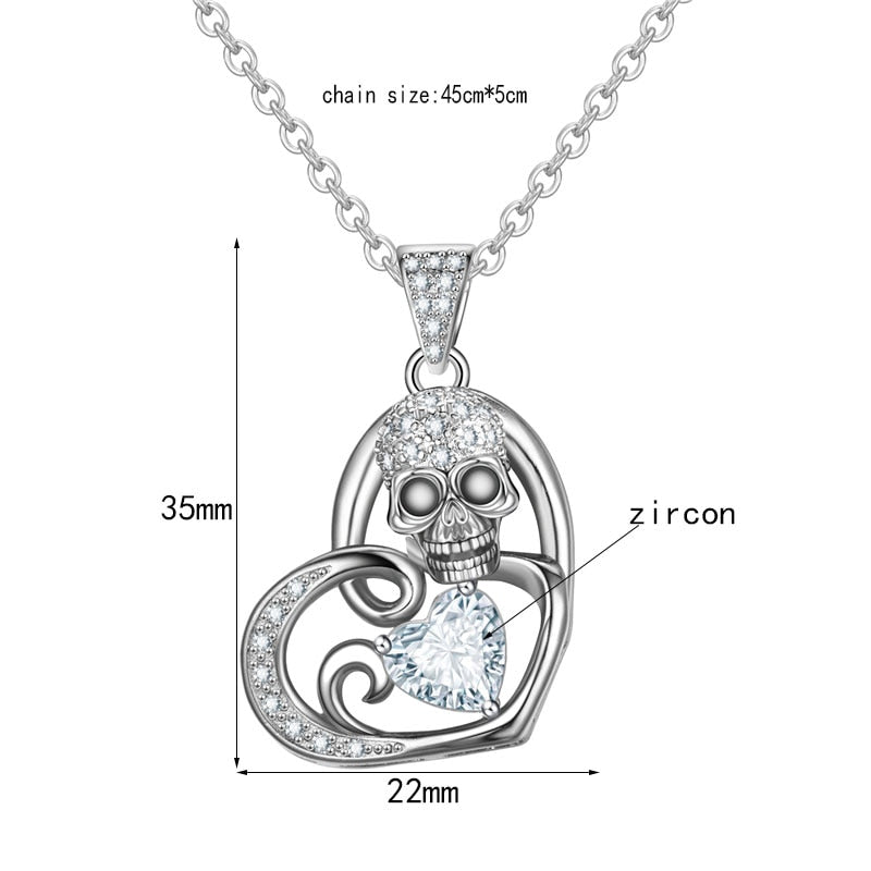 Punk Heart sugar skull Fashion Pendant Zircon Crystal Necklaces