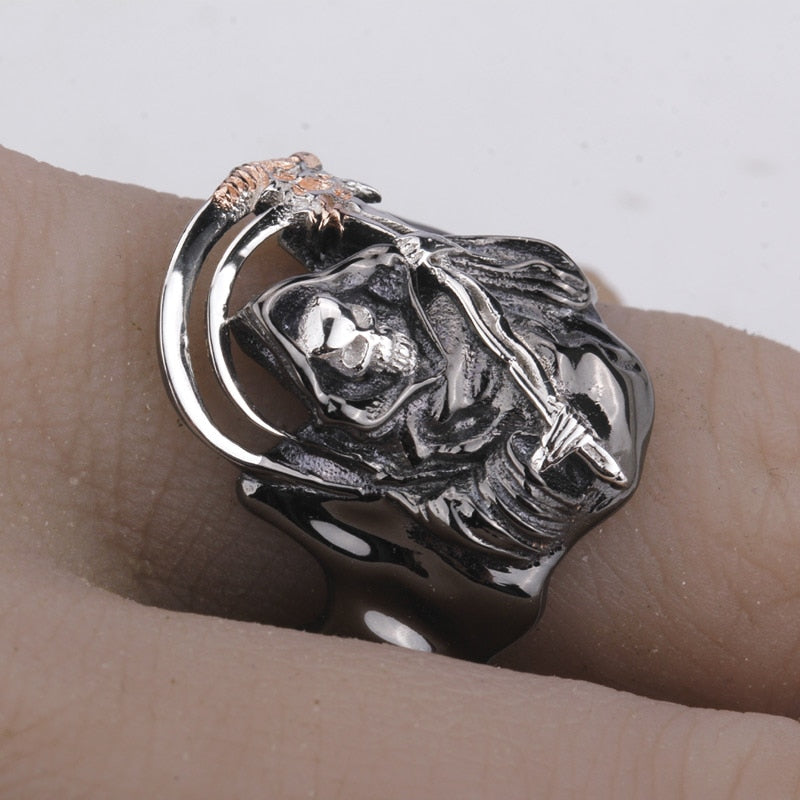 Punk Heavy Skeleton Men Skull Ring 925 Sterling Silver Rings Fiercely Face Omnipotence Male Ring Jewelry