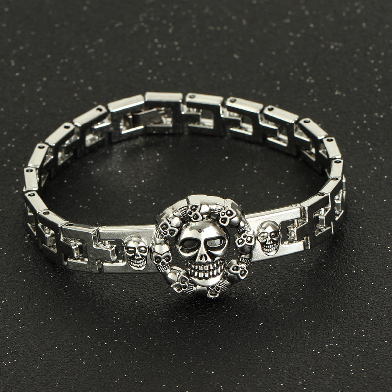 Punk Mens Skull Head Bracelets Cool Rock Skeleton Stainless Steel Charm Cuff Bracelets& Bangles Male Father Day Gifts