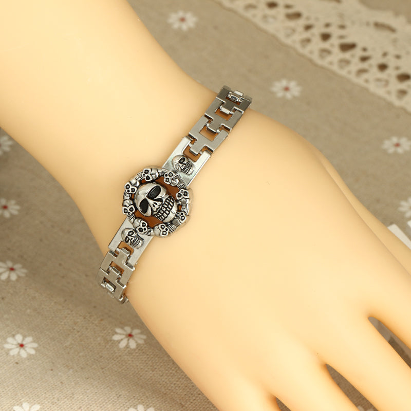 Punk Mens Skull Head Bracelets Cool Rock Skeleton Stainless Steel Charm Cuff Bracelets& Bangles Male Father Day Gifts