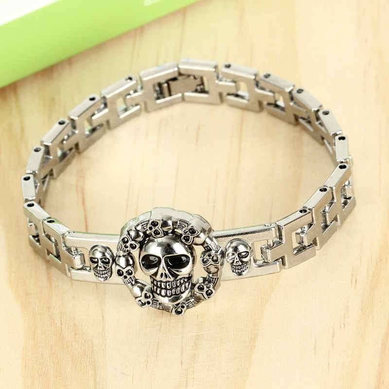 Punk Mens Skull Head Bracelets Cool Rock Skeleton Stainless Steel Charm Cuff Bracelets& Bangles Male Father Day Gifts