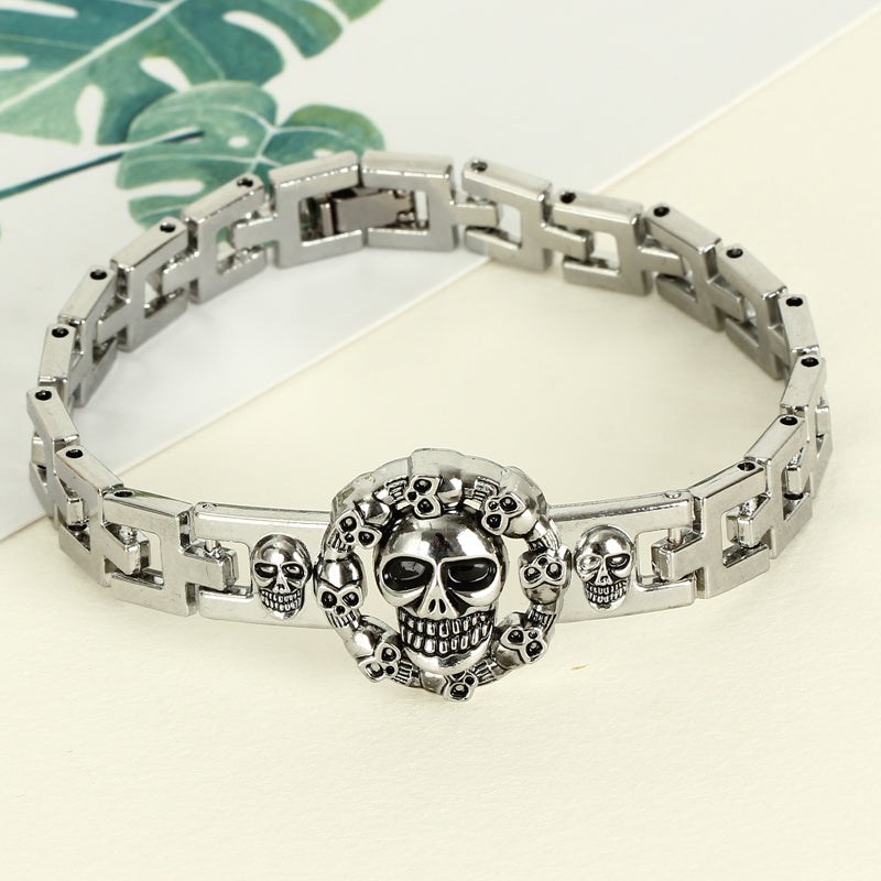 Punk Mens Skull Head Bracelets Cool Rock Skeleton Stainless Steel Charm Cuff Bracelets& Bangles Male Father Day Gifts