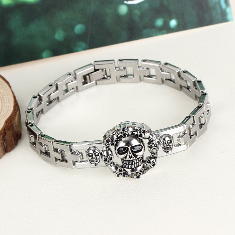 Punk Mens Skull Head Bracelets Cool Rock Skeleton Stainless Steel Charm Cuff Bracelets& Bangles Male Father Day Gifts