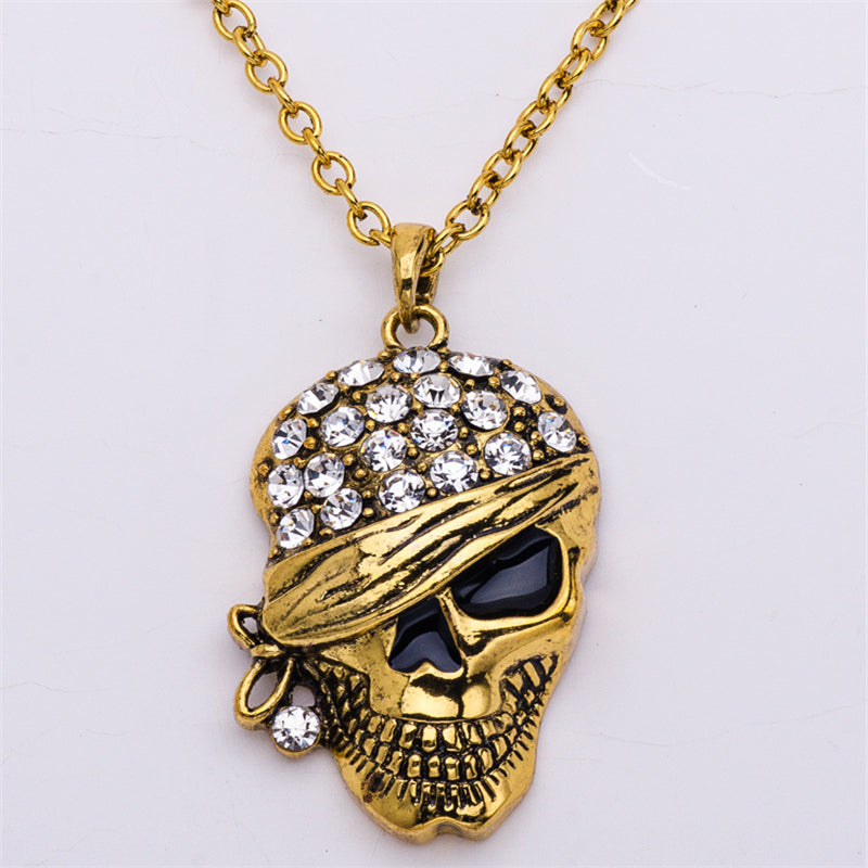 Punk Rock Rhinestone Skull Necklace Collier Homme Femme Max Colar Masculino Neckless Men Chunky Ethnic Women Neclace