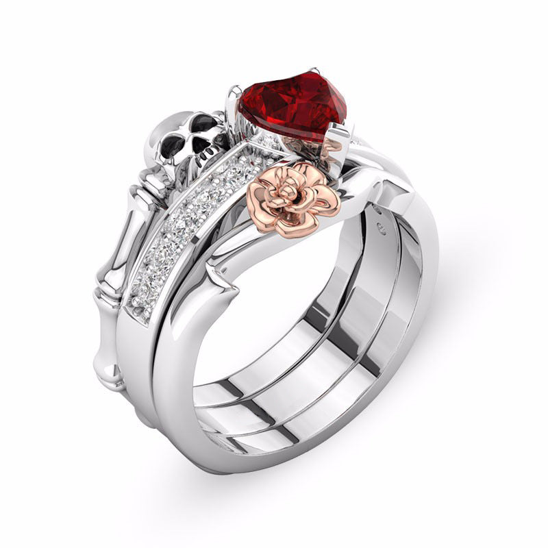 Punk Skeleton Ring set For Women Purple Crystal Skull Rings Black silver Color Fashion Crystal Jewelry