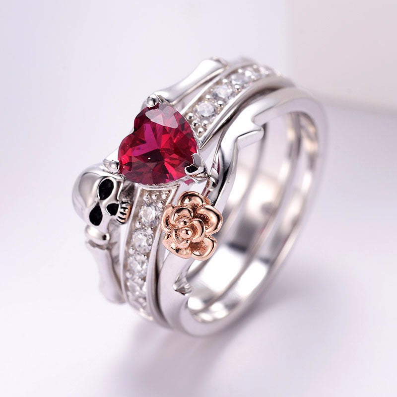Punk Skeleton Ring set For Women Purple Crystal Skull Rings Black silver Color Fashion Crystal Jewelry