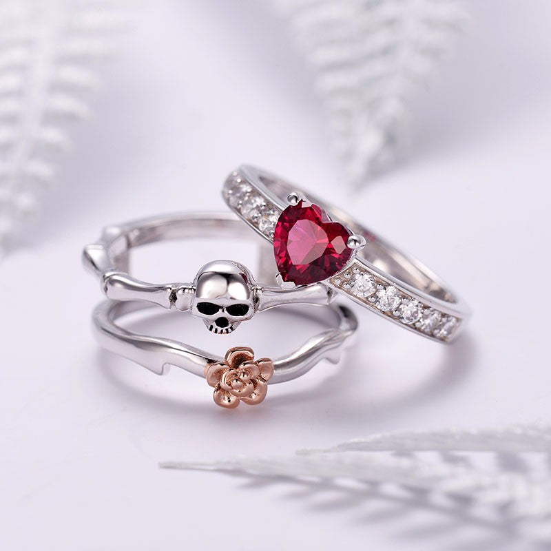 Punk Skeleton Ring set For Women Purple Crystal Skull Rings Black silver Color Fashion Crystal Jewelry