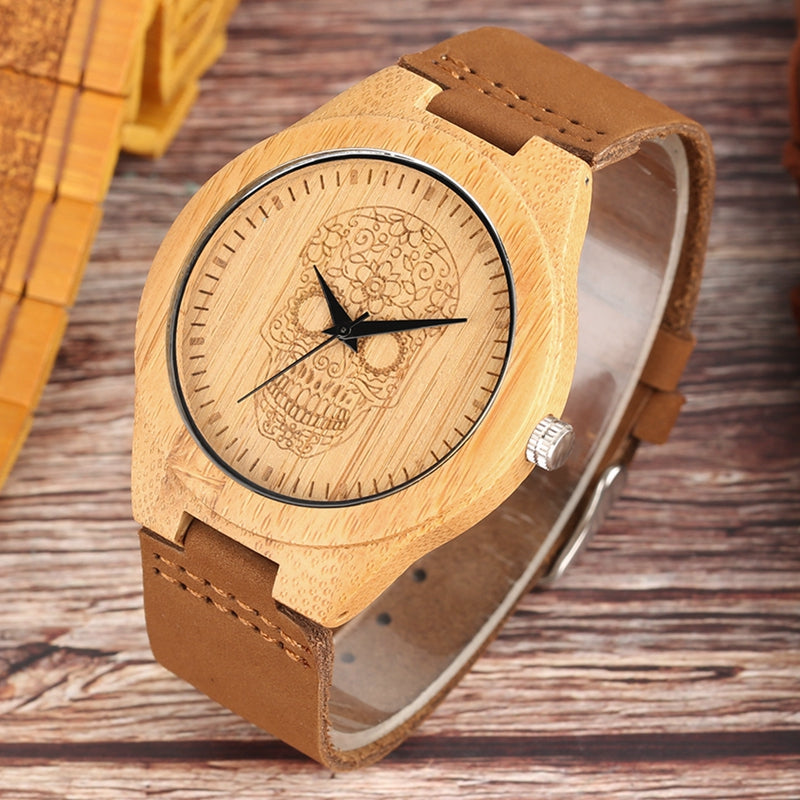 Sugar skull wooden watch