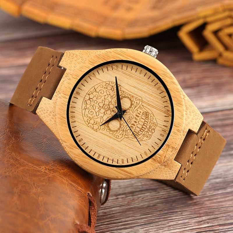 Sugar skull wooden watch