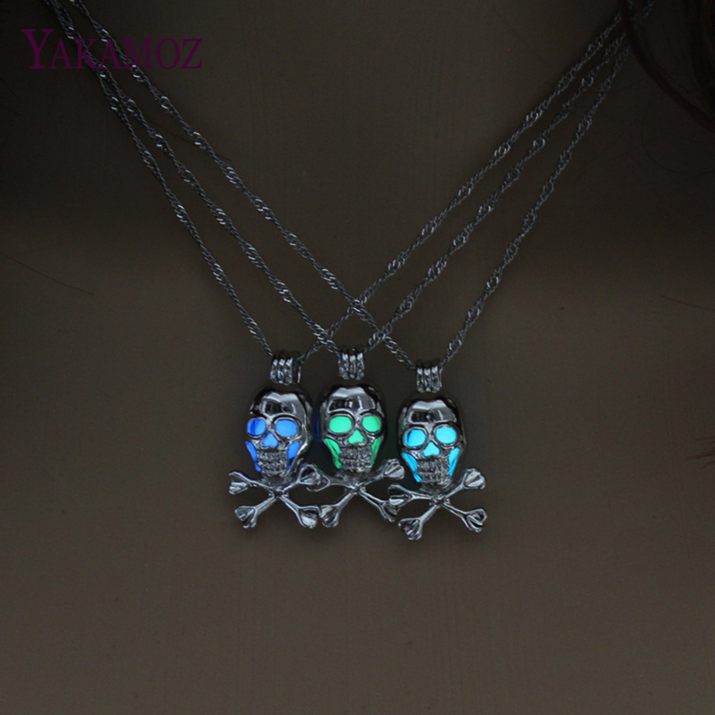 Punk Style Skull Pendant Necklace Luminous Jewelry Silver Color Chain Glow in the Dark Choker Statement Necklace For Women Gift