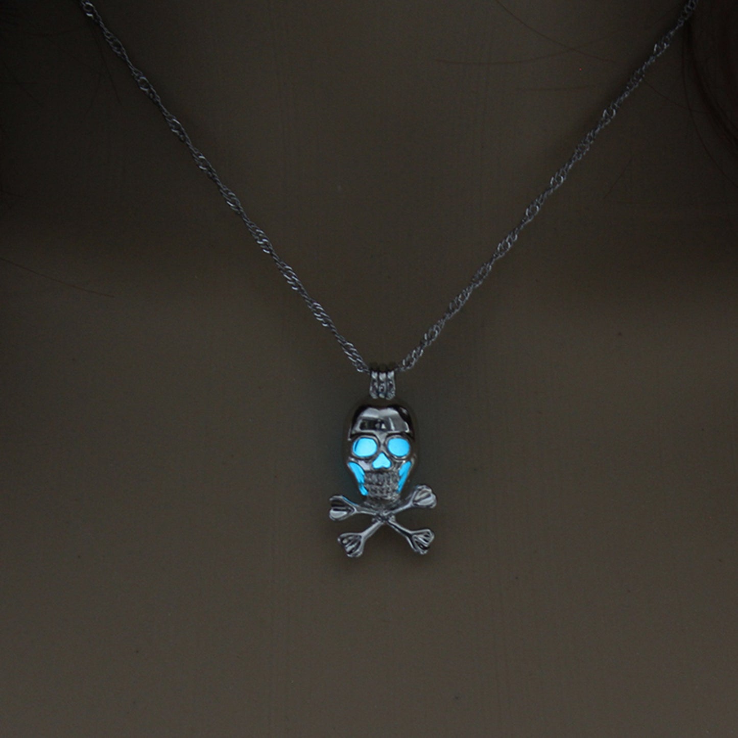 Punk Style Skull Pendant Necklace Luminous Jewelry Silver Color Chain Glow in the Dark Choker Statement Necklace For Women Gift