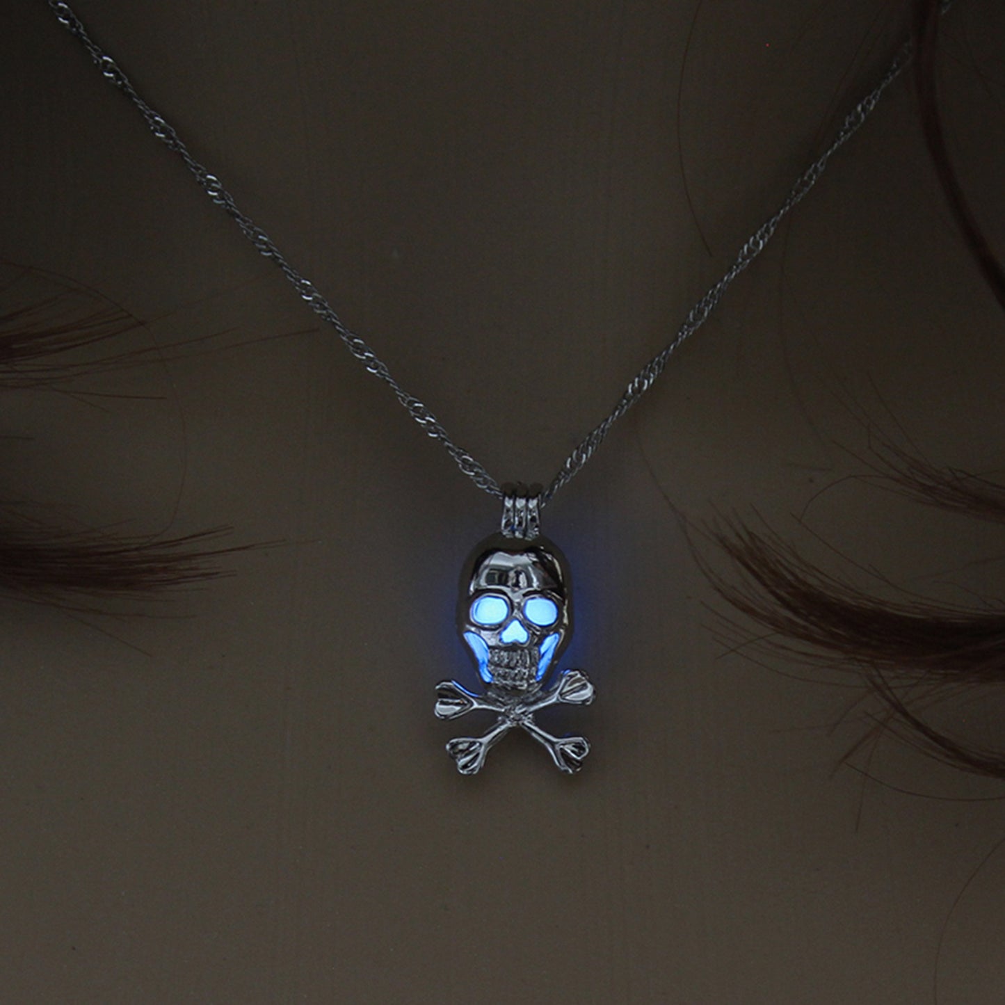 Punk Style Skull Pendant Necklace Luminous Jewelry Silver Color Chain Glow in the Dark Choker Statement Necklace For Women Gift