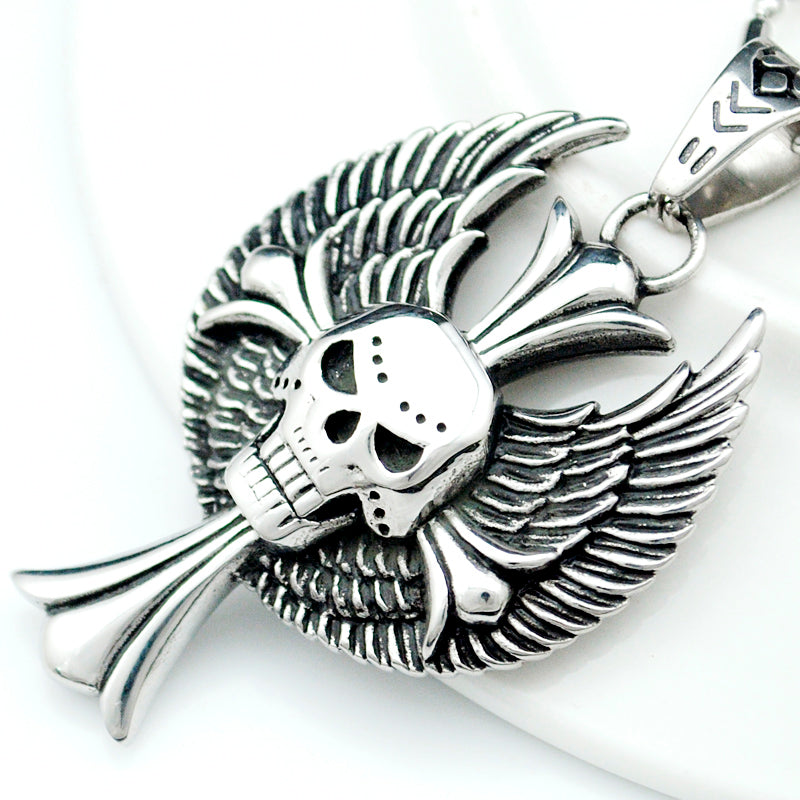 Punk Wings Skull Cross Fashion Pendant Necklace For Men 316L Stainless Steel Hip Hop Rock Biker Jewelry Party Gifts
