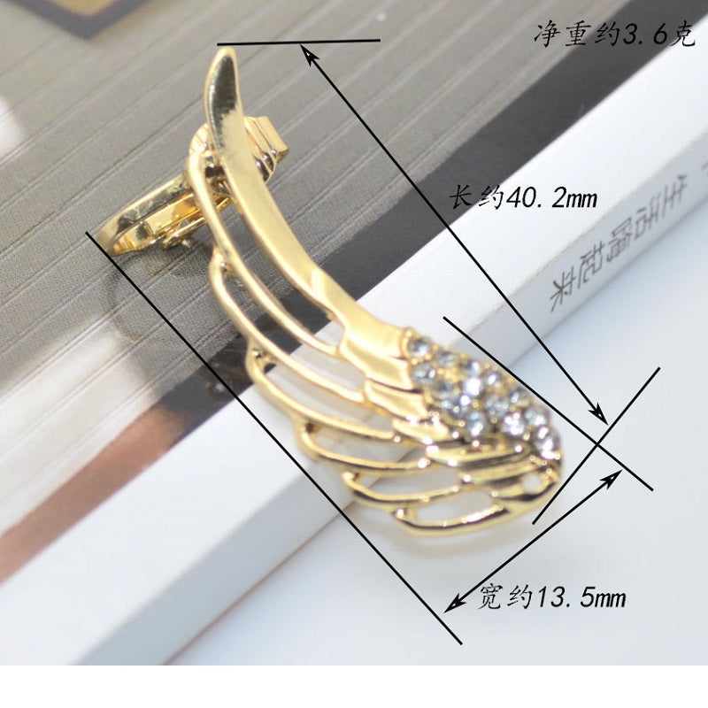 Hot New Fashion Punk Rhinestone Clip Earrings For Women Wing Gold CZ Crystal Earring Ear Cuff Jewelry