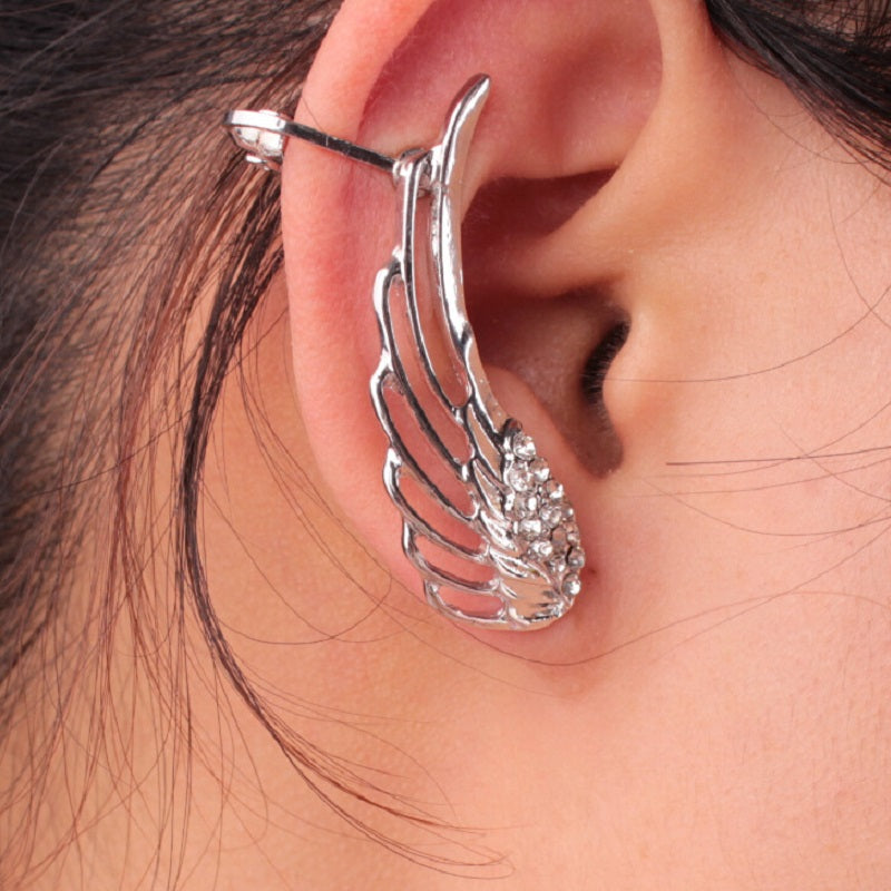 Hot New Fashion Punk Rhinestone Clip Earrings For Women Wing Gold CZ Crystal Earring Ear Cuff Jewelry