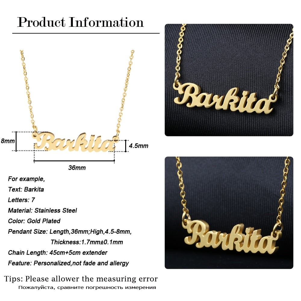 Name Necklace Gold Color Stainless Steel Personalized Custom Necklaces