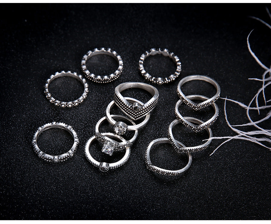 12pcs Ring Set Vintage Jewelry Crystal Statement V Design Knuckle Finger Ring Boho Turkish Female Anel Accessories 2018