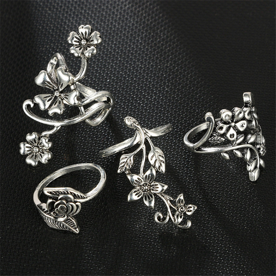 4pcs Bague Femme Vintage Knuckle Rings for Women Turkish Big Flower Leaf Midi Finger Ring Set Boho Punk Jewelry 2018