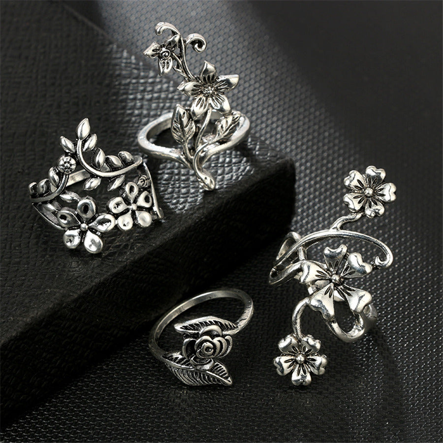 4pcs Bague Femme Vintage Knuckle Rings for Women Turkish Big Flower Leaf Midi Finger Ring Set Boho Punk Jewelry 2018