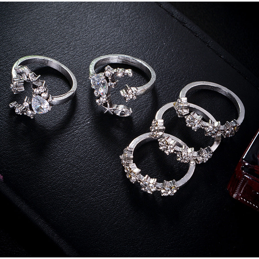 5pcs New Rings for Women Tiny Crystal Moon Finger Knuckles Ring Set Alliance Female Jewellery Party Wedding Bague Femme