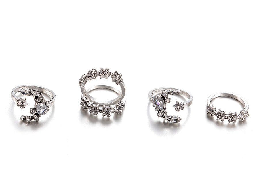 5pcs New Rings for Women Tiny Crystal Moon Finger Knuckles Ring Set Alliance Female Jewellery Party Wedding Bague Femme