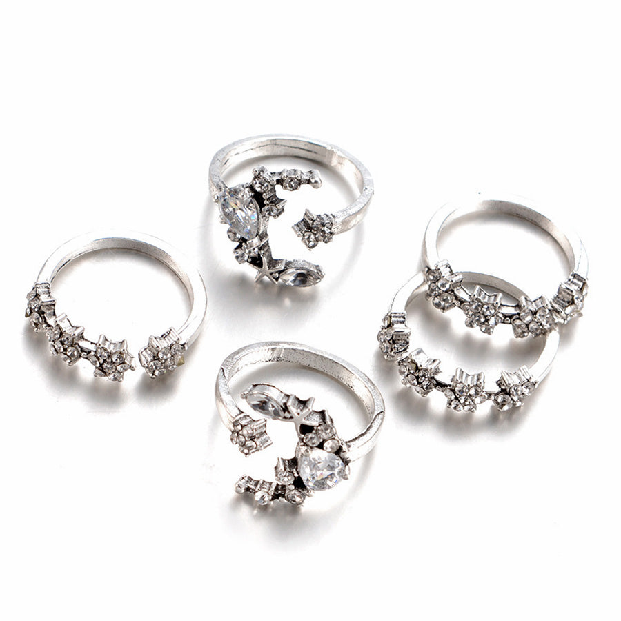 5pcs New Rings for Women Tiny Crystal Moon Finger Knuckles Ring Set Alliance Female Jewellery Party Wedding Bague Femme