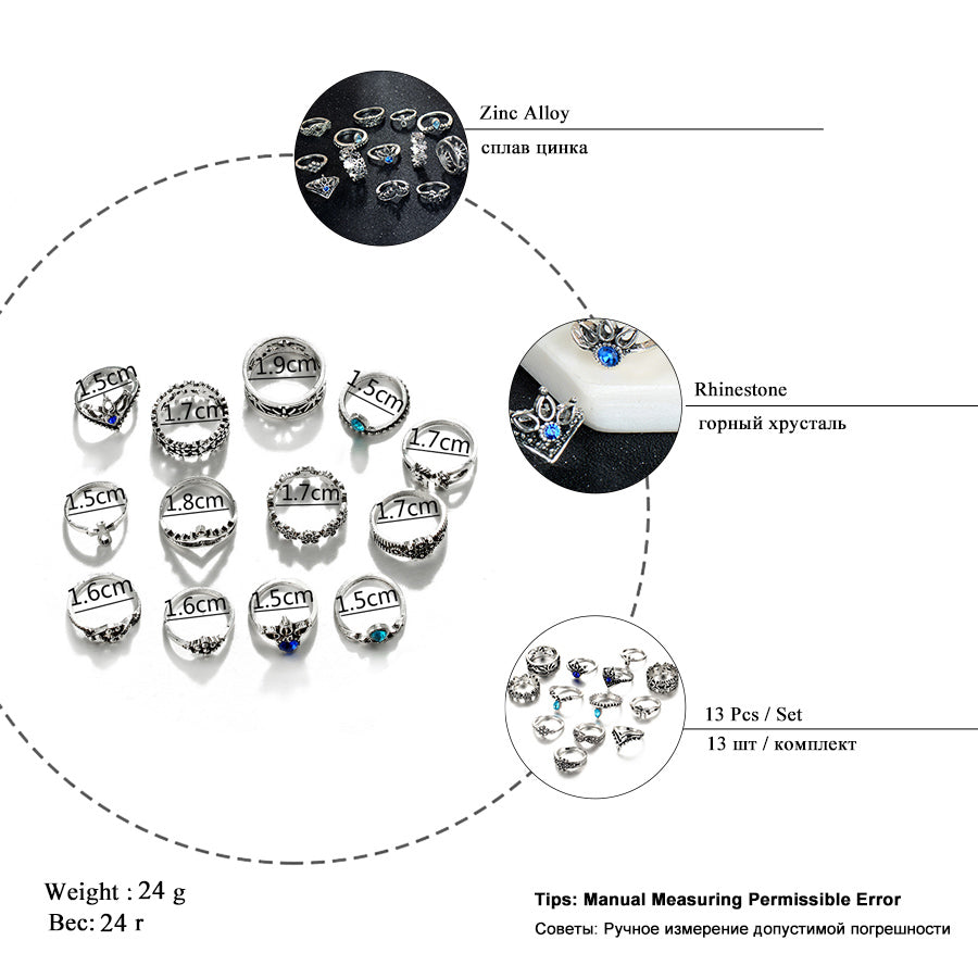 7 Style Vintage Knuckle Rings for Women Boho Geometric Flower Crystal Ring Set Bohemian Midi Finger Jewelry Bague Femme