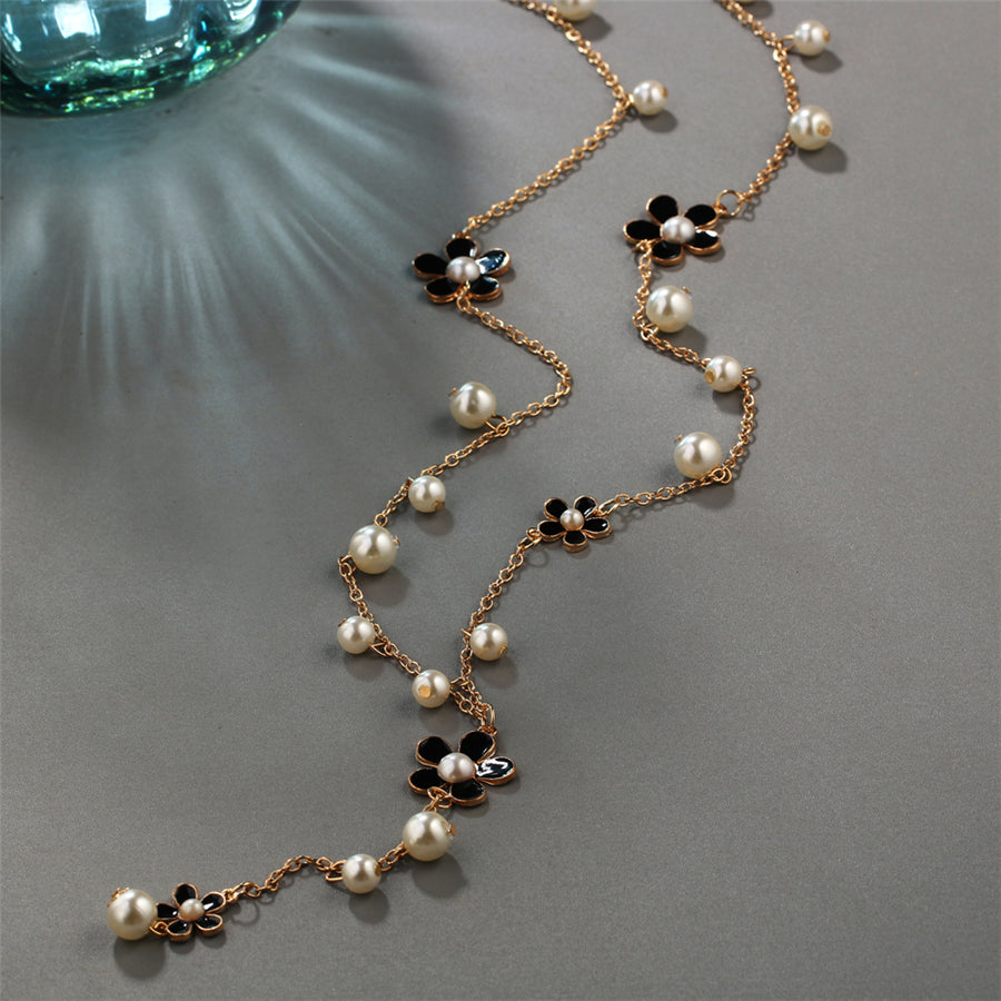 Flower Long Necklace for Women Fashion Simulated Pearl Jewelry Tassel Perlas Necklaces & Pendants Bijoux Femme Perle