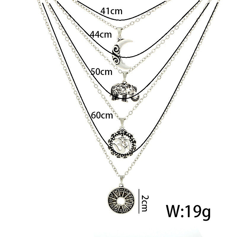 Vintage Bohemia Choker Necklace for Women Moon Elephant Chain Statement Necklace Pendant Fashion Jewelry Ethnic Collar