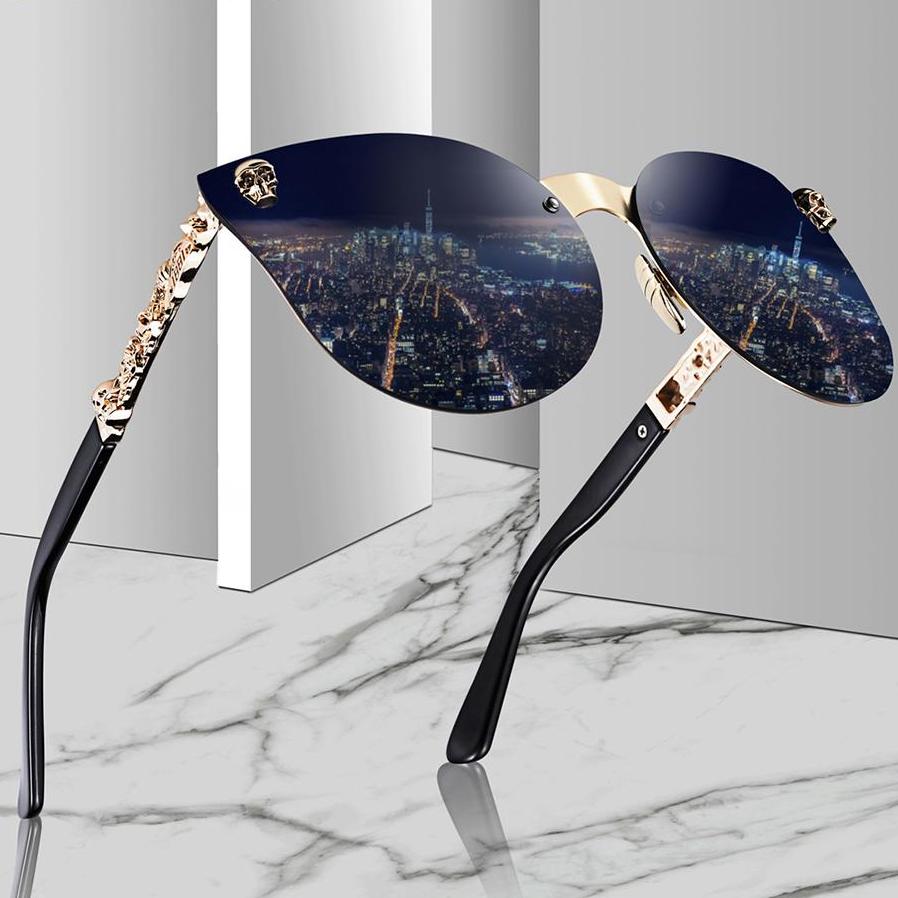 Fashion Women Gothic Cat eye Sunglasses Skull Frame Metal Temple Gold Sun glasses Oculos De Sol Feminino Luxury for women