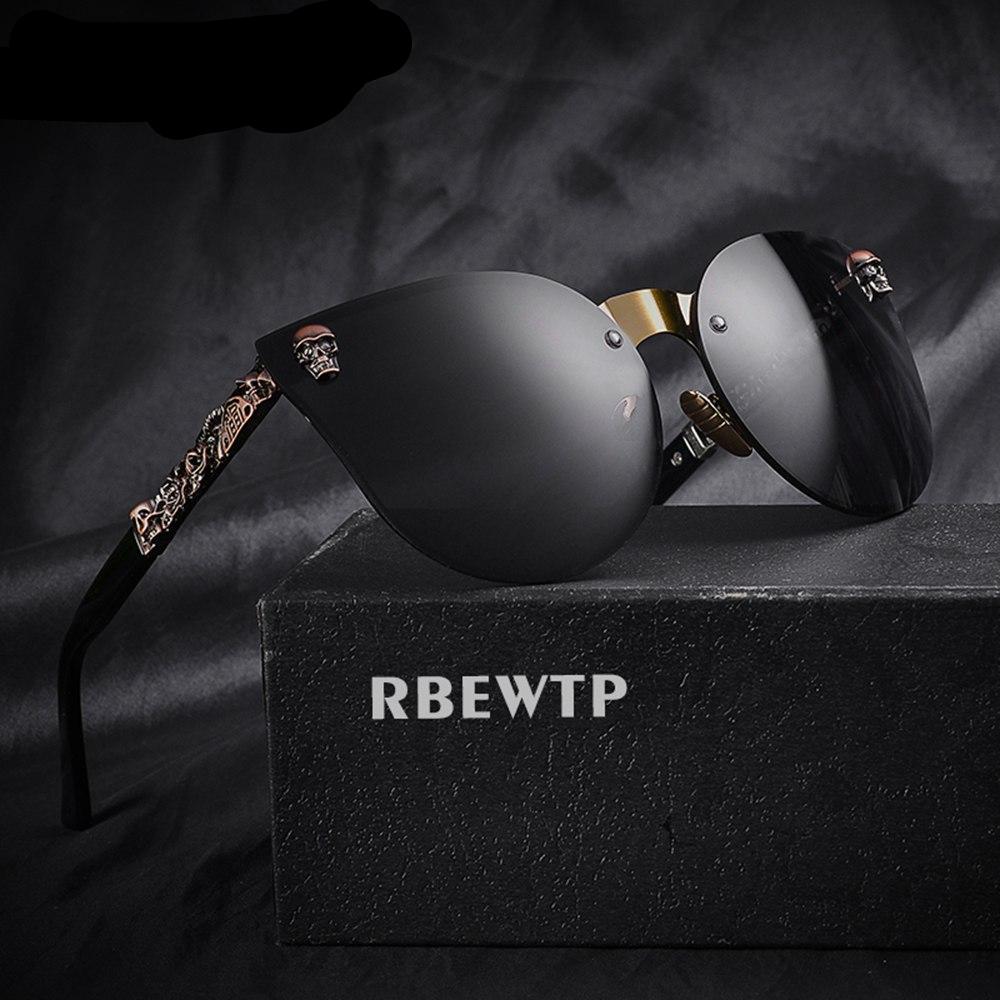 Fashion Women Gothic Cat eye Sunglasses Skull Frame Metal Temple Gold Sun glasses Oculos De Sol Feminino Luxury for women