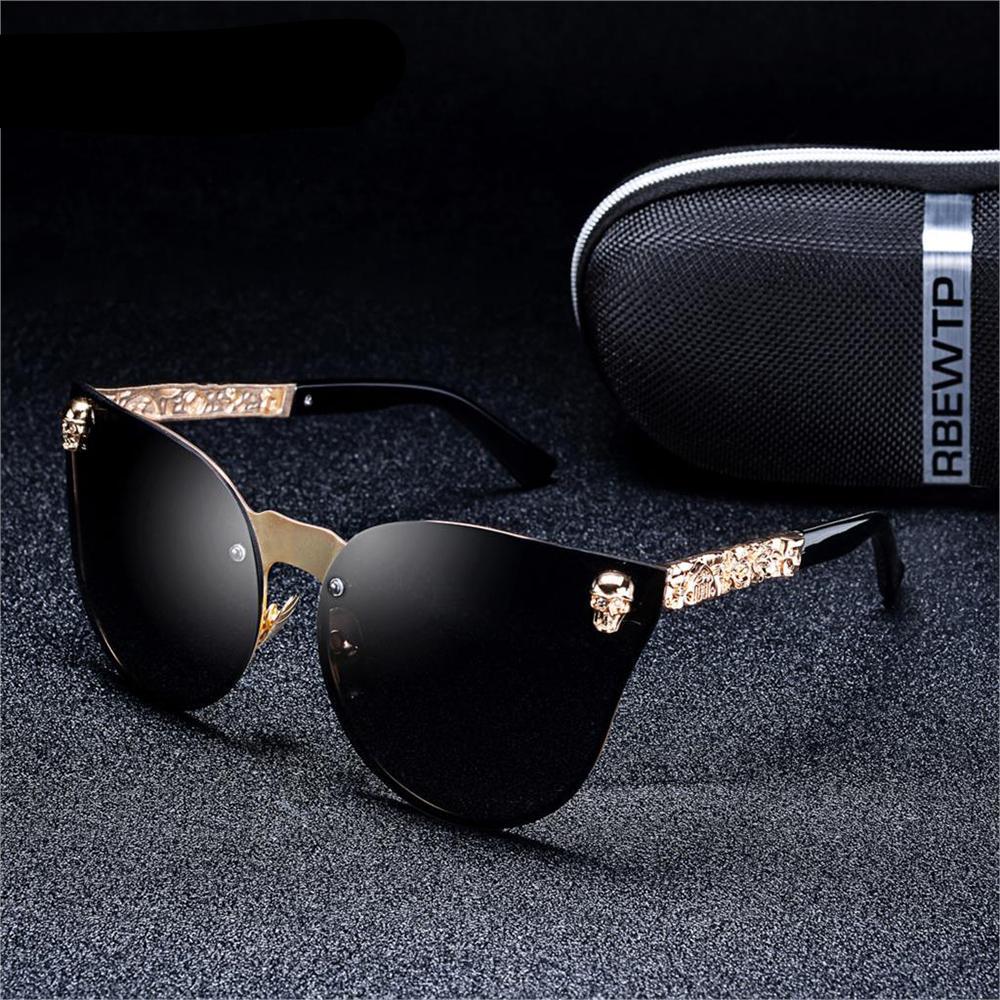 Fashion Women Gothic Cat eye Sunglasses Skull Frame Metal Temple Gold Sun glasses Oculos De Sol Feminino Luxury for women