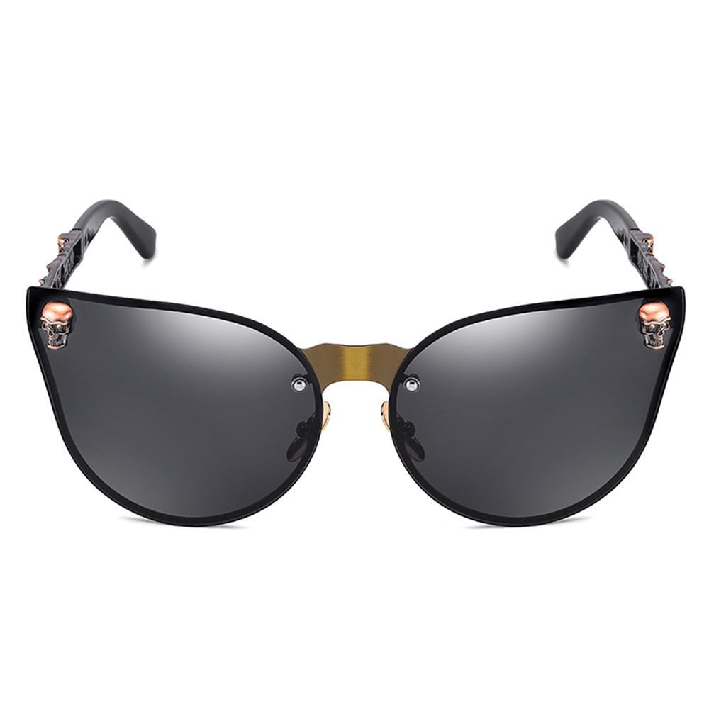 Fashion Women Gothic Cat eye Sunglasses Skull Frame Metal Temple Gold Sun glasses Oculos De Sol Feminino Luxury for women