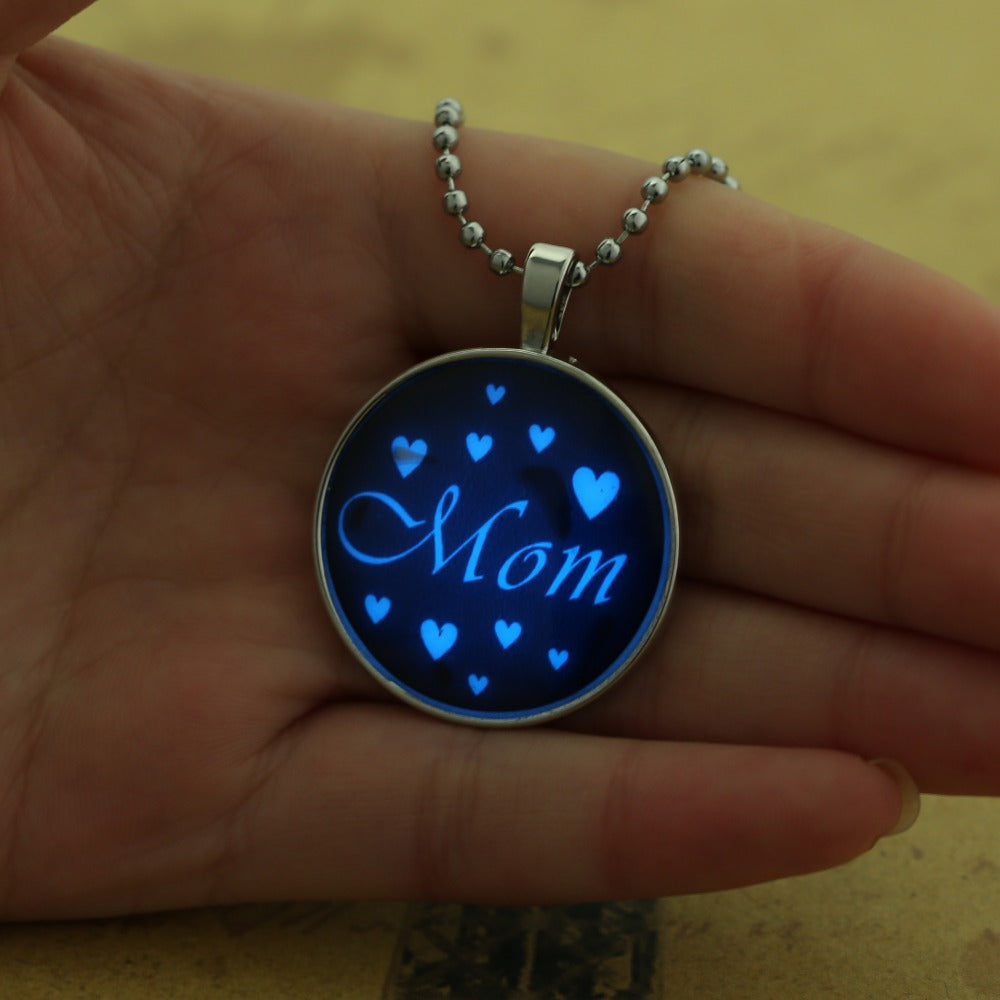 Glowing necklace Glow in the Dark Pendant Necklace Stainless Steel Chain Punk for Mom Gifts Jewelry