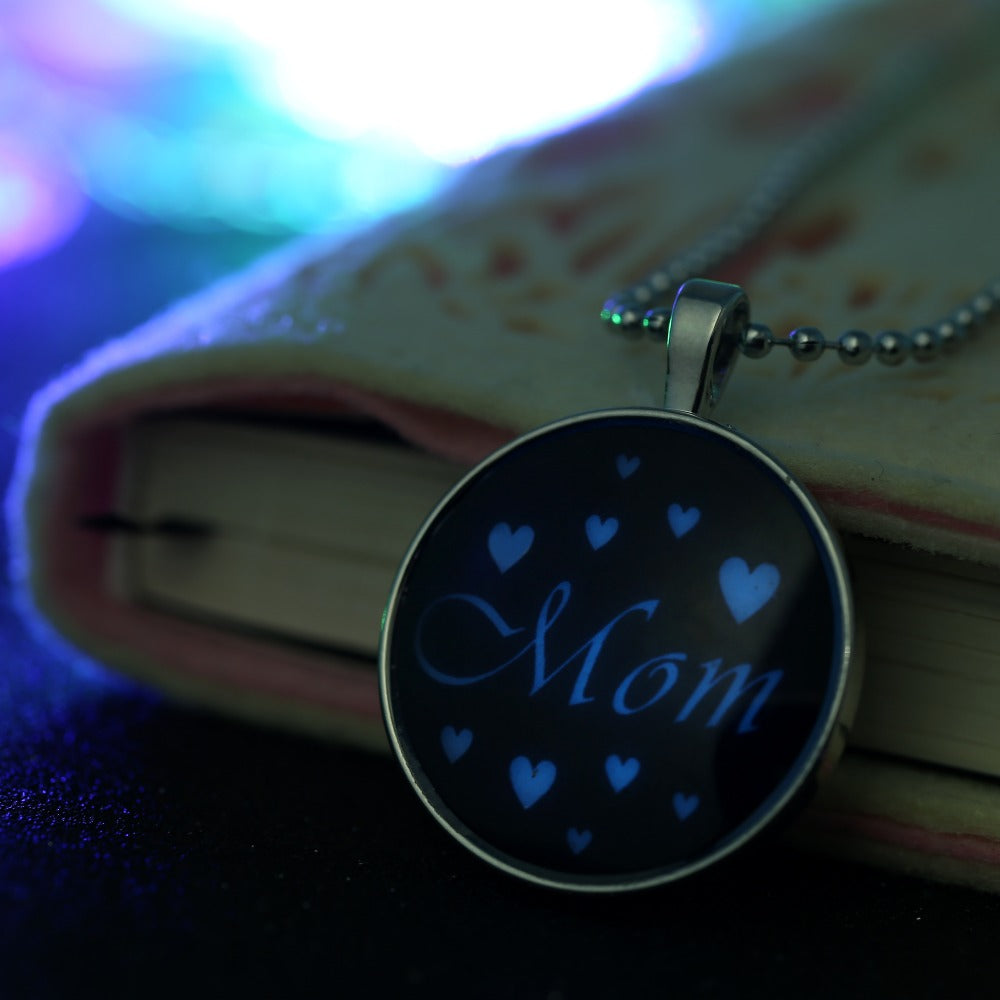 Glowing necklace Glow in the Dark Pendant Necklace Stainless Steel Chain Punk for Mom Gifts Jewelry